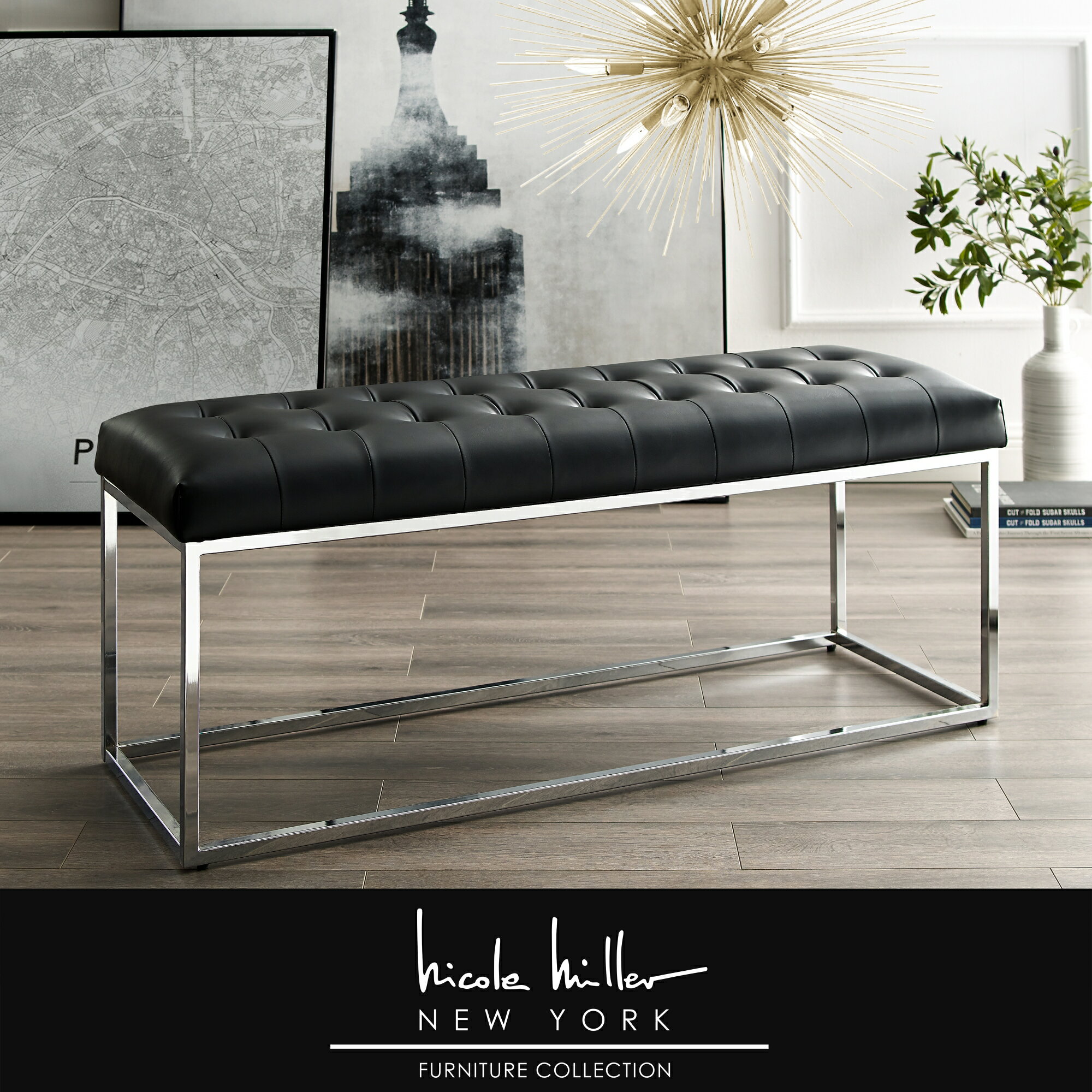 Homespot Nicole Miller Yisroel Bench Pu Leather Button Tufted