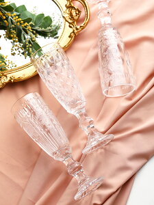 悠米兔復古浮雕酒杯家用高檔紅酒杯子玻璃葡萄酒杯歐式高腳香檳杯