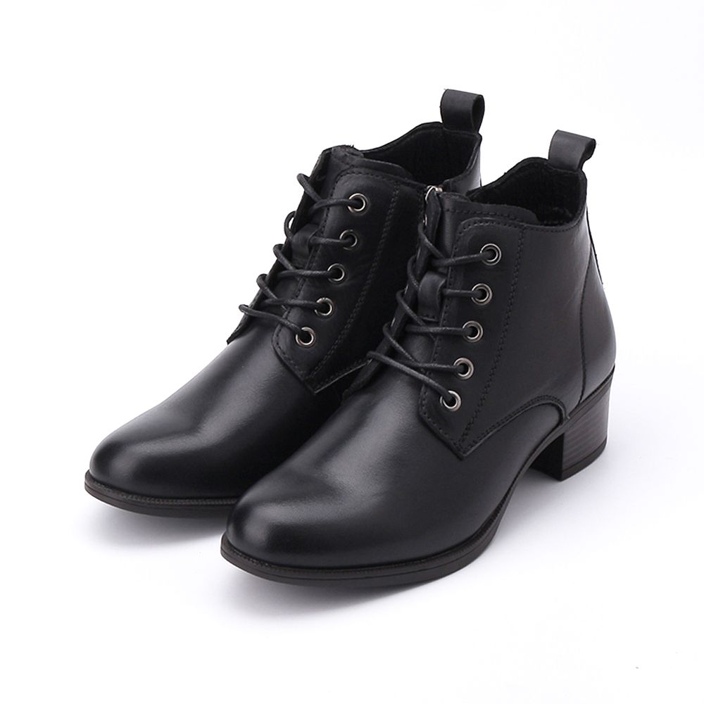 LUZZI 綁帶拉鍊牛津靴 黑 女鞋