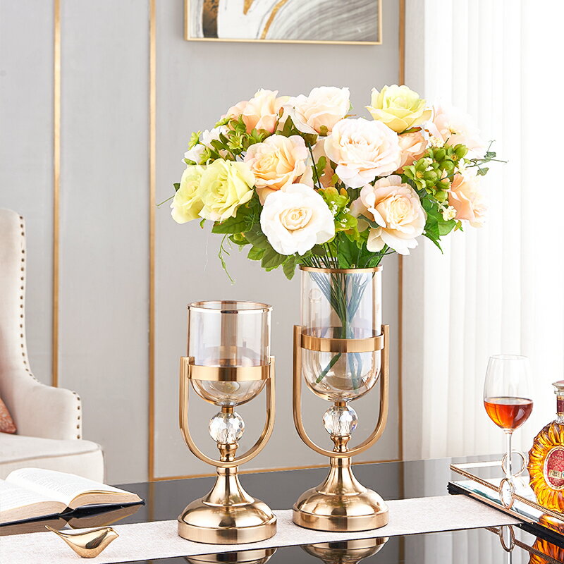 歐式玻璃花瓶擺件家居飾品客廳電視櫃餐桌插花仿真花擺設簡約
