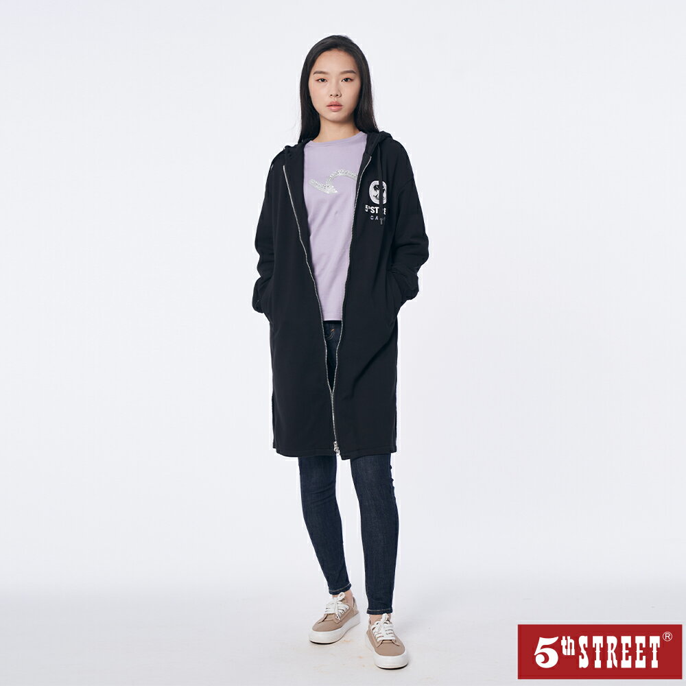 女美式長版針織外套-黑色【5th STREET】【APP下單享4%點數】