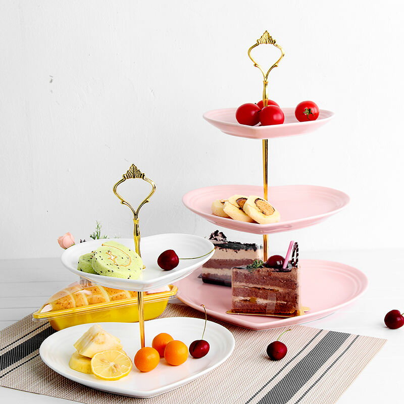 陶瓷三層水果盤歐式客廳下午蛋糕架零食茶點心甜品糖果托盤