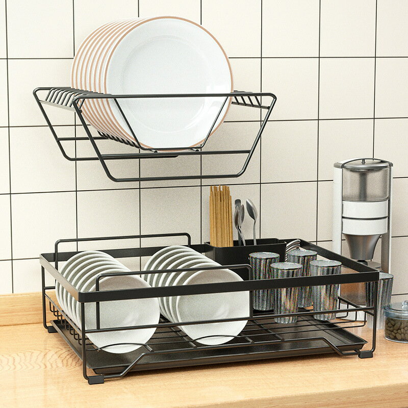廚房颱麵碗筷瀝水架家用雙層放盤碗碟的置物架餐具收納架型