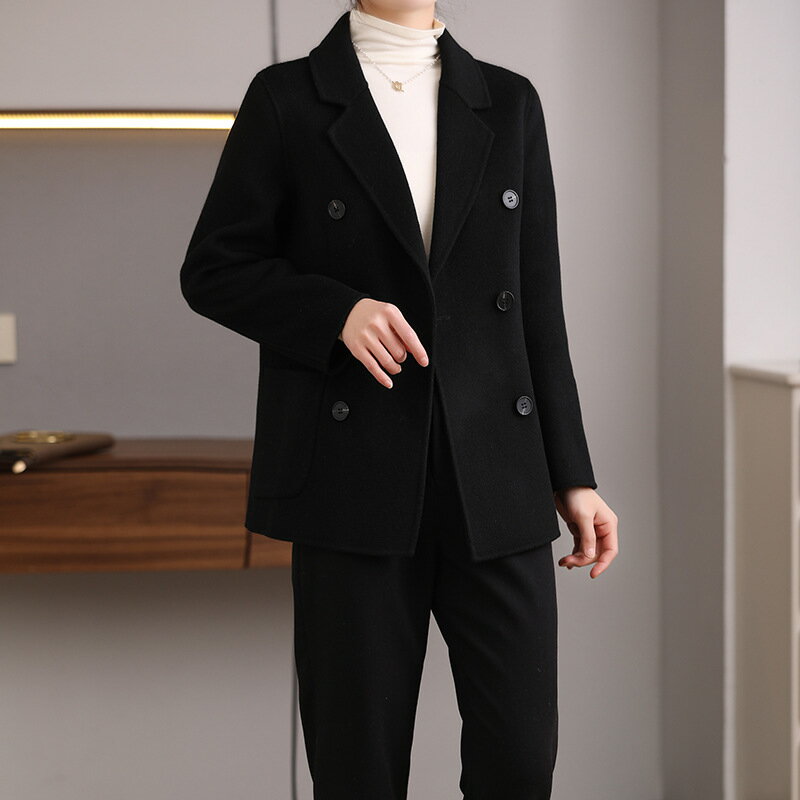 【巴黎精品】羊毛大衣毛呢外套-短款西裝領雙排扣簡約女外套5色a1dg38