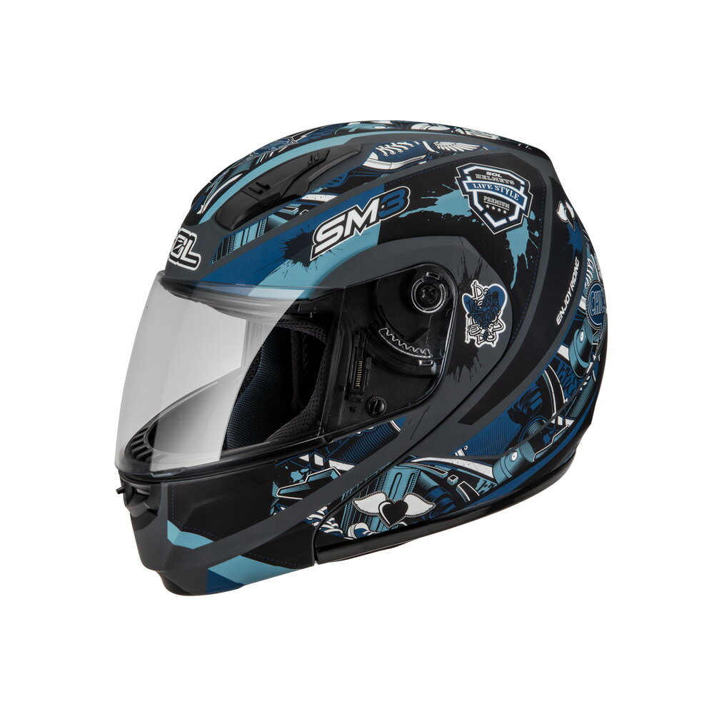 【SOL Helmets】SM-3可掀式安全帽 (惡天使 消光灰/藍) ｜ SOL安全帽官方商城