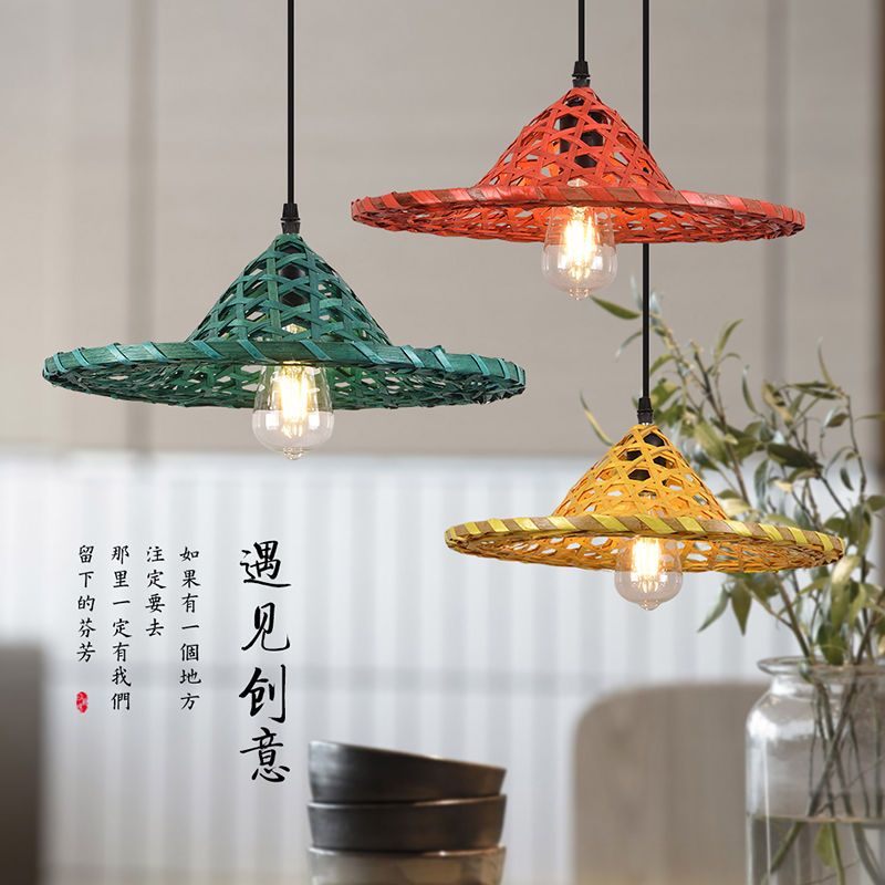 免運 公司貨 吊燈 餐廳燈 客廳燈 創意個性草帽吊燈農家樂火鍋店餐廳中式復古田園懷舊竹編斗笠燈具特惠/快速出貨HH095