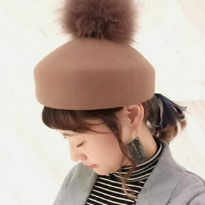 2017秋冬日系狐貍毛球裝飾羊毛呢女士貝蕾帽子個性定型凹造型帽子1入