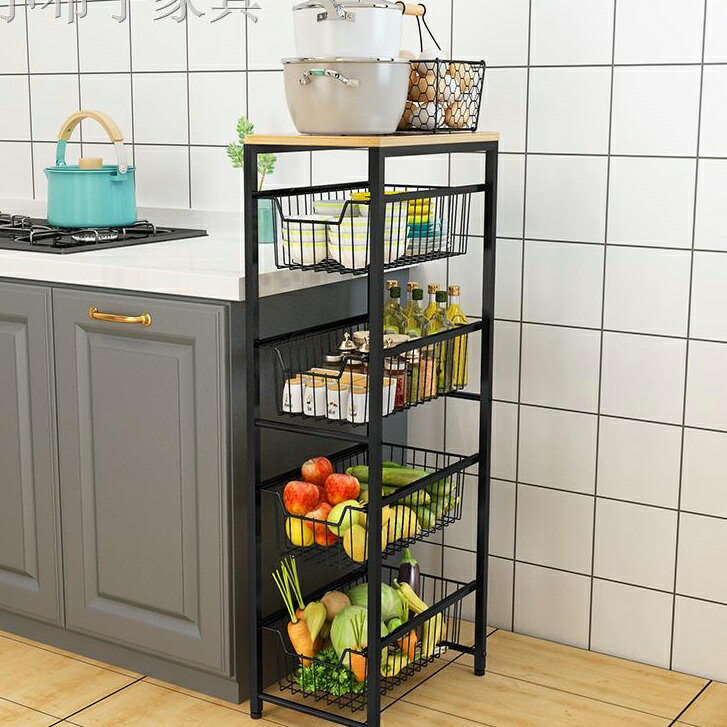 抽屜式廚房夾縫置物架落地式窄款多層蔬菜收納冰箱旁縫隙帶輪20CM