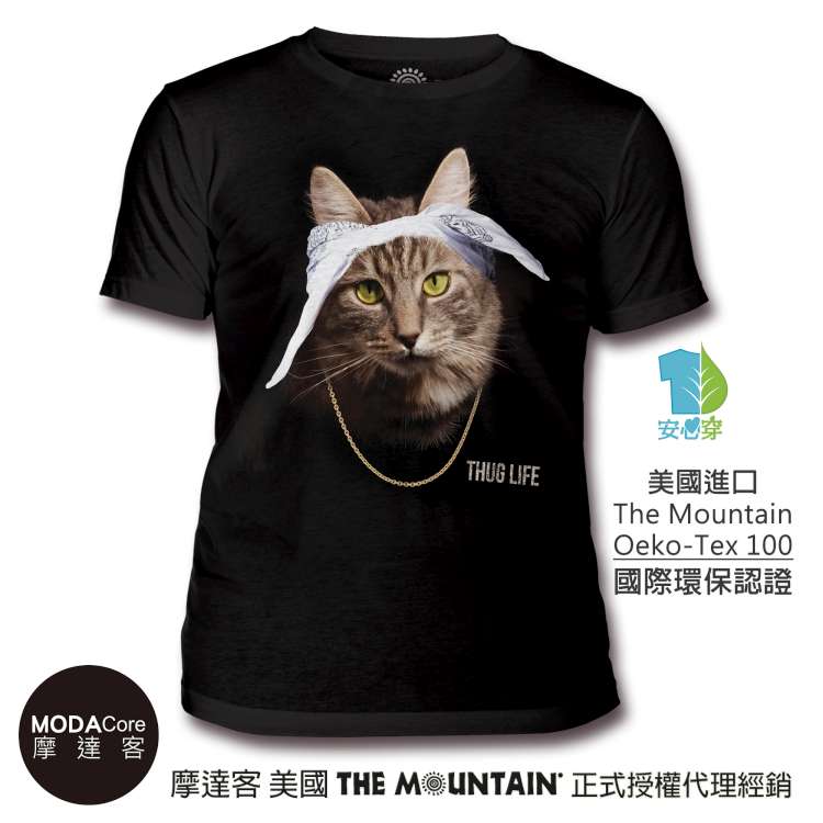 【摩達客】(預購) 美國The Mountain都會系列 頭巾饒舌貓 中性修身短袖T恤