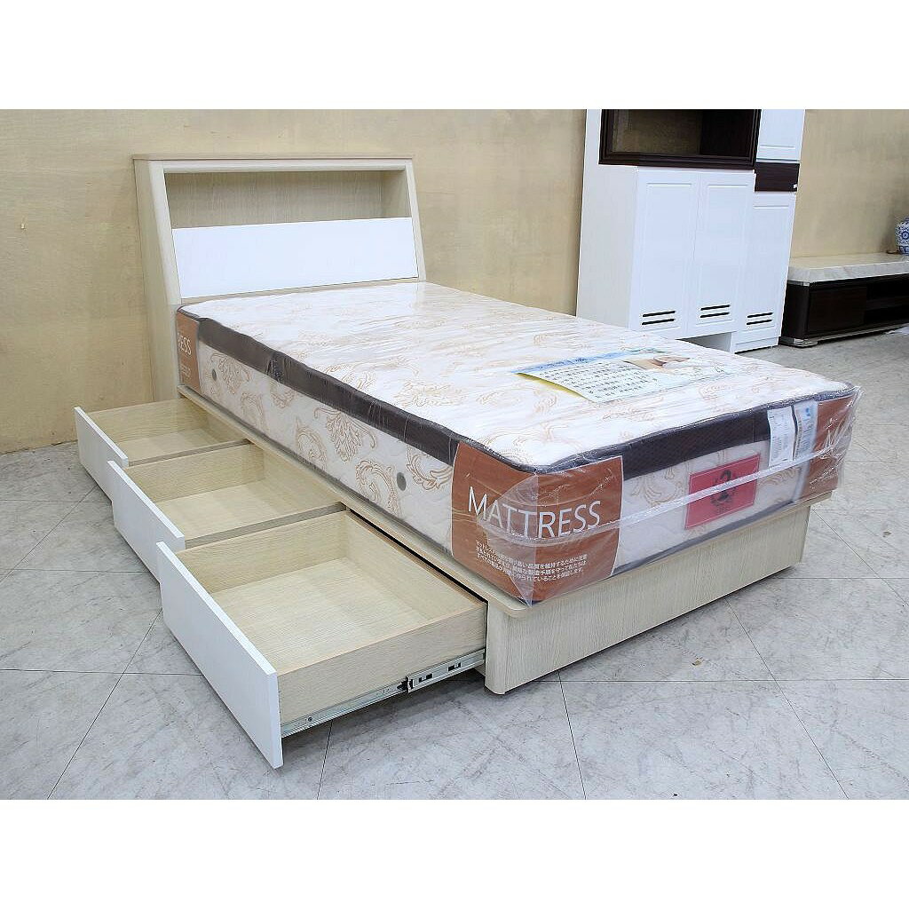 【歐風別館】桂格洗白色3.5尺單人床頭箱+抽屜床底【基隆至台中免運費】