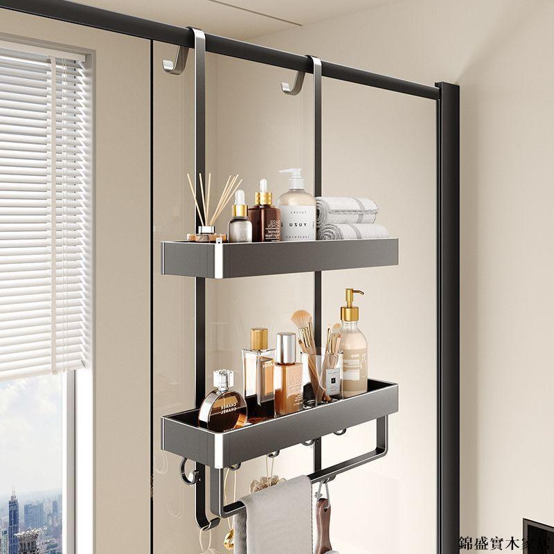 浴室收納架 浴室毛巾架 浴室掛架 毛巾浴巾一體收納架 免打孔 衛生間置物架浴室置物架淋浴房掛架子免打孔洗澡間掛籃衛生間收納廁所門后槍灰