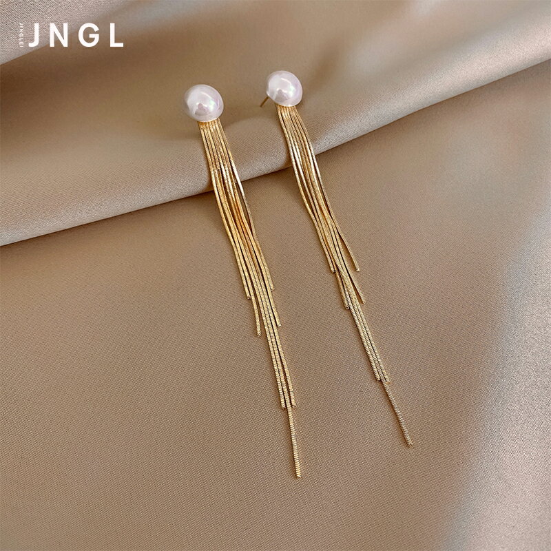 高級感珍珠長款流蘇耳釘年新款潮耳環女簡約氣質輕奢網紅耳飾