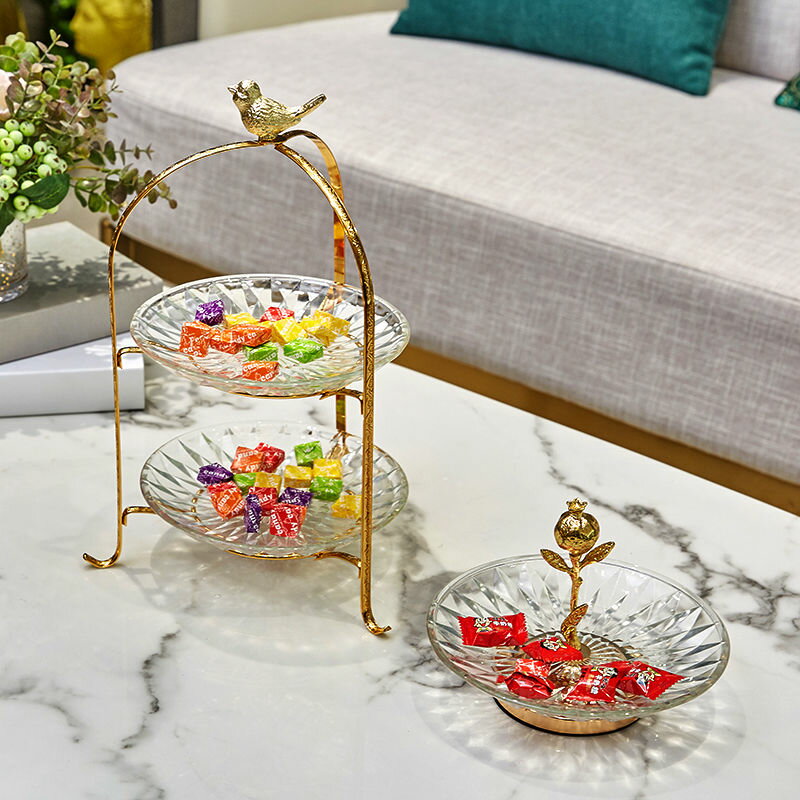 歐式美式茶幾擺件糖果盤蛋糕托盤水晶果盤創意現代水果盤客廳家用