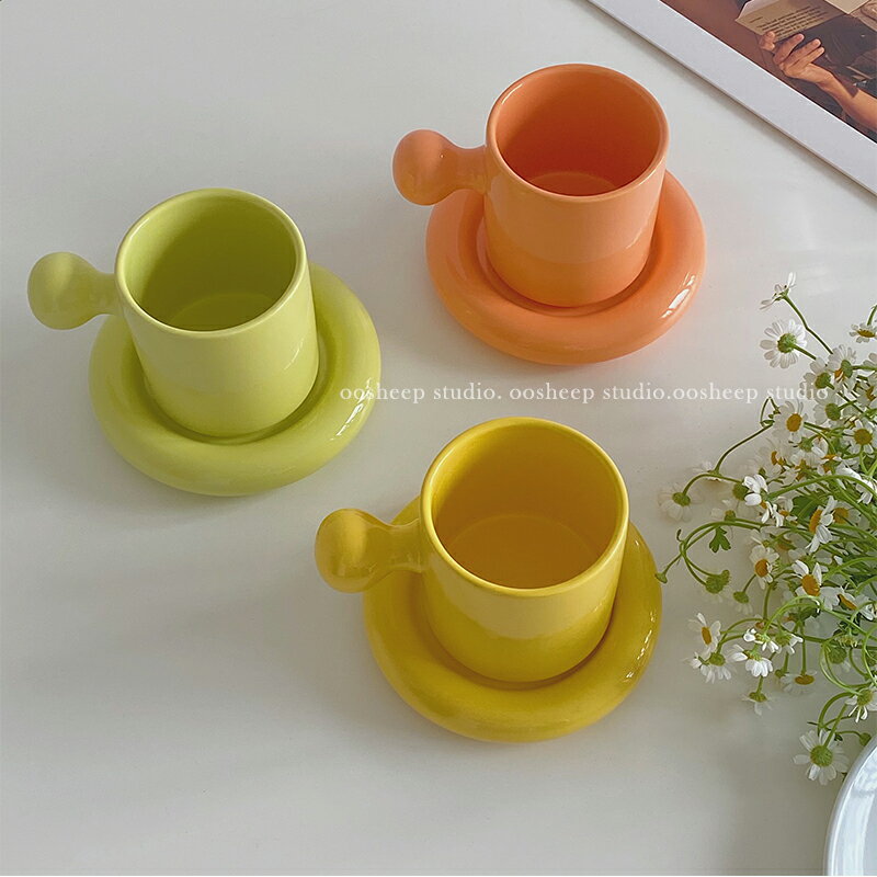 oosheep 創意高顏值杯子 ins風咖啡杯碟套裝家用陶瓷馬克杯禮盒裝