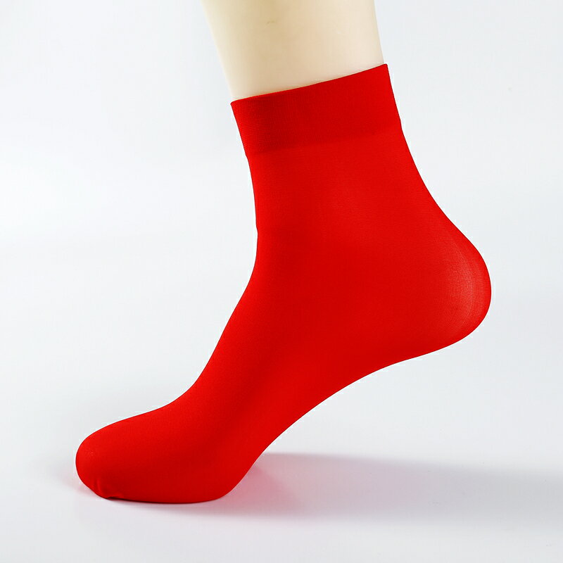 10雙薄款紅色絲襪女結婚大紅短襪本命年男中筒蕾絲超薄水晶絲夏季