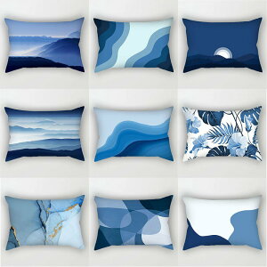 藍色簡約長方形抱枕輕奢裝飾沙發抱枕套靠背可拆洗北歐雙面幾何