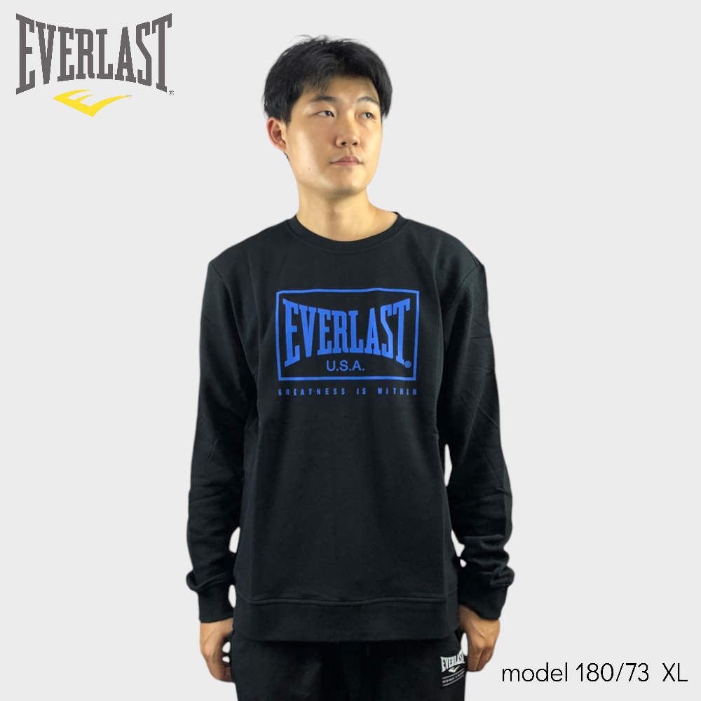 【滿千折百】EVERLAST 大學T 黑色 藍LOGO 休閒衛衣 男 4151800220
