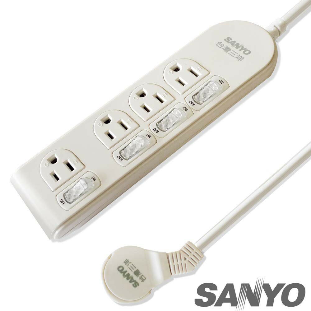 三洋3孔插座座4切超安全轉接延長電源線(SYPW-344A)1.8M 1650W/15A/125V