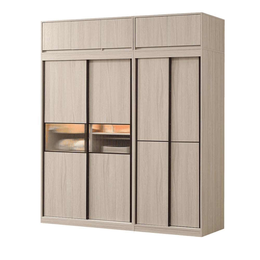 【直人木業】DORIS現代風長虹玻璃滑高被櫥門衣櫃202公分 1