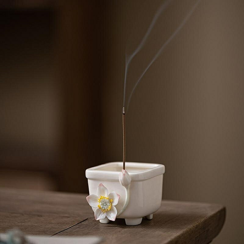 香爐創意陶瓷蓮花線香插手工捏花小香爐家用室內香薰爐香座香託香器