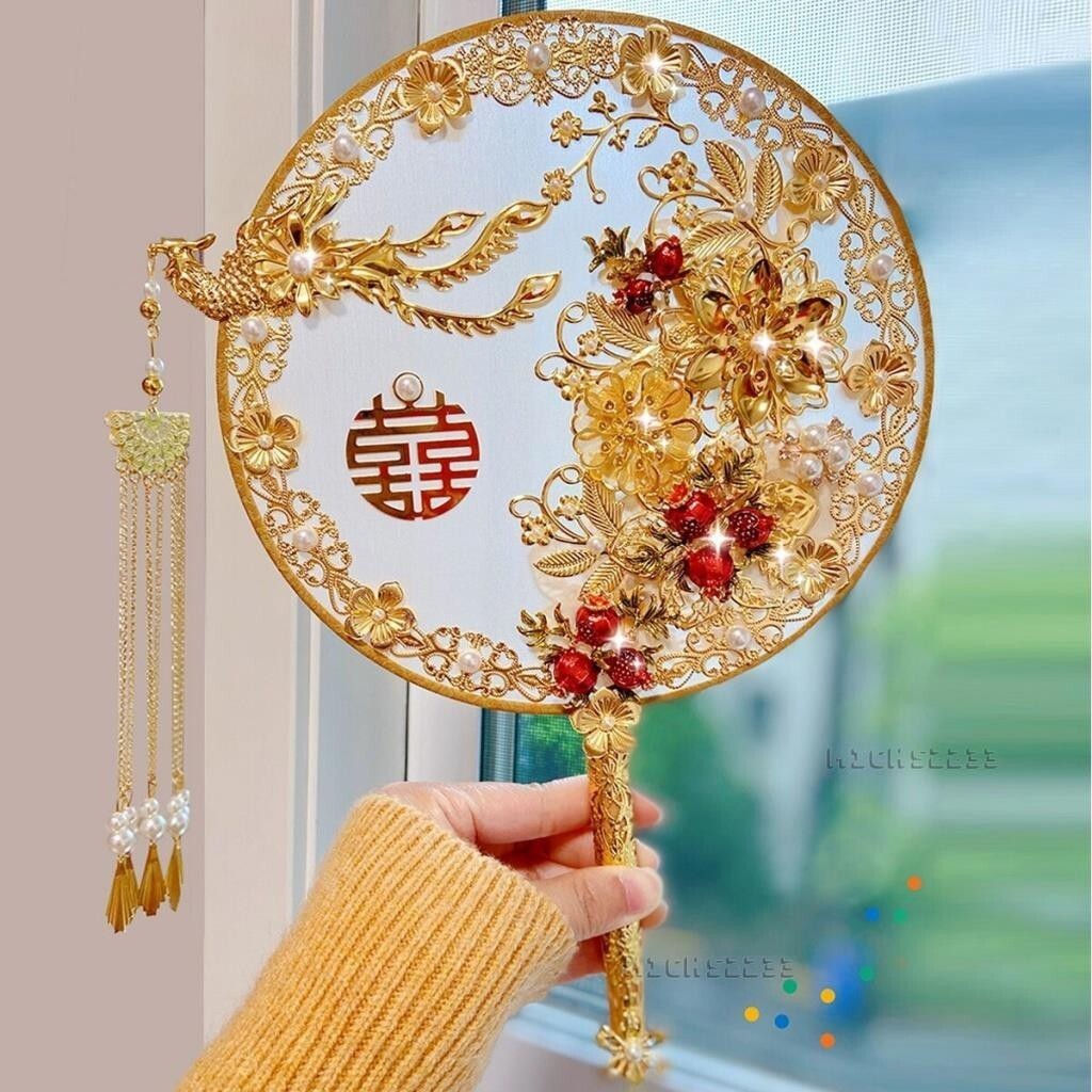 秀禾團扇 抖音小紅書中式婚禮新娘結婚秀禾服 團扇 古風扇子手捧花 喜扇