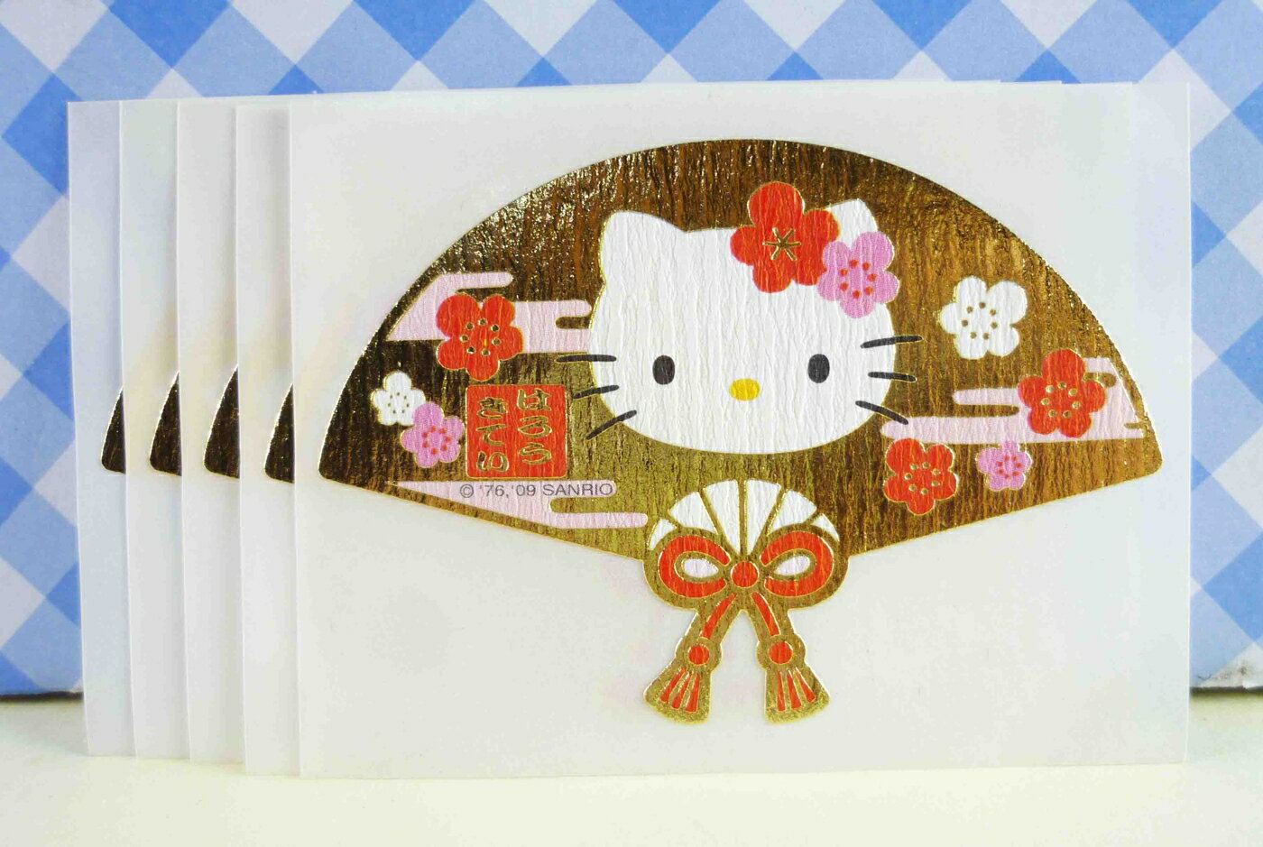 【震撼精品百貨】Hello Kitty 凱蒂貓 KITTY貼紙-賀年貼紙-扇子 震撼日式精品百貨