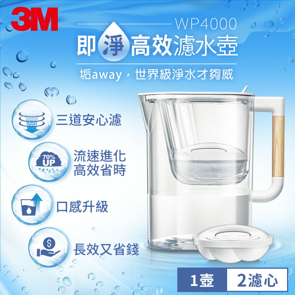 3M WP4000 即淨高效濾水壺一壺二心7100244781+0185★3M 迎新送舊 ★299起免運