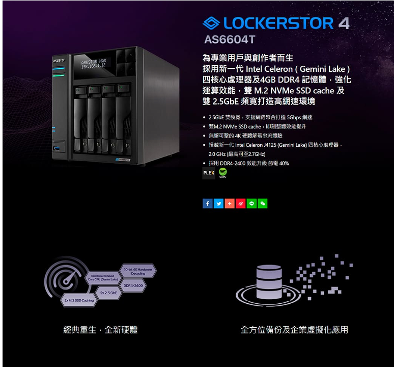 ASUSTOR 華芸 AS6604T 4Bay NAS 網路儲存伺服器 | 富田資訊 | 樂天市場Rakuten