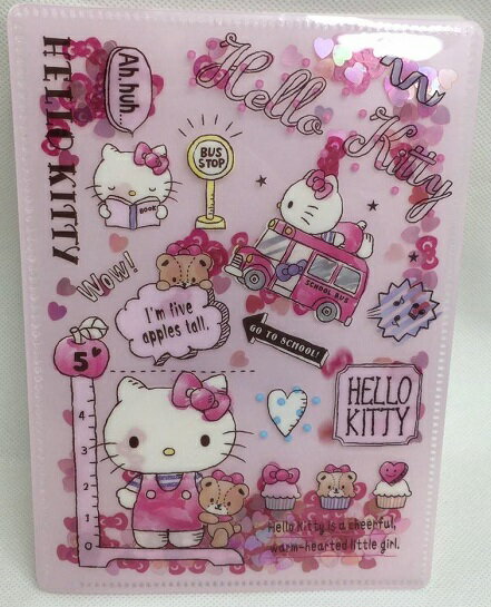 大賀屋 日貨 Hello Kitty 檔案夾 A6 對開檔案夾 資料夾 收納夾 亮片 KT 正版 J00015951