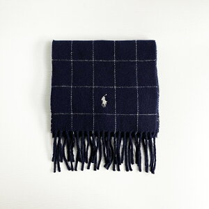 美國百分百【全新真品】Ralph Lauren 圍巾 羊毛 配件 冬季 RL 披肩 格紋 小馬 POLO 深藍 CG48