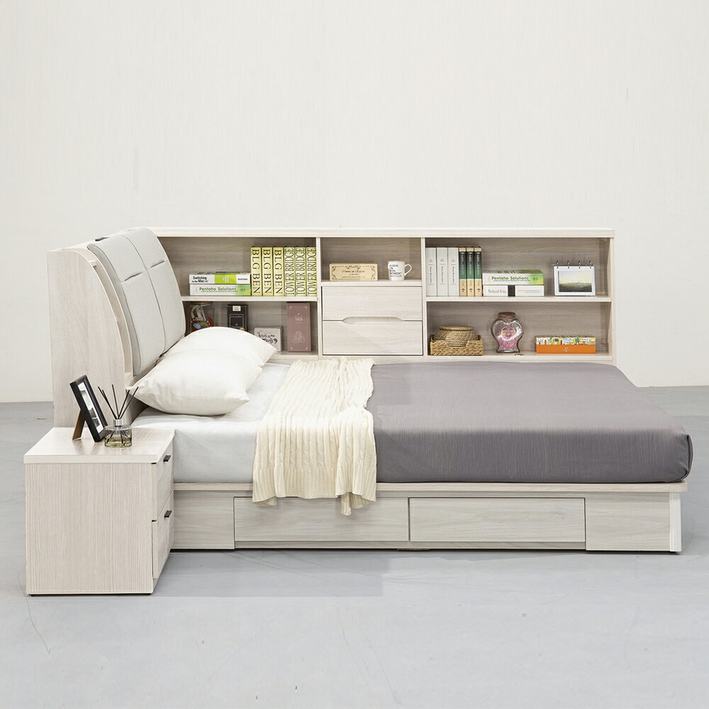 【直人木業】COCO左右置物 6尺雙人加大收納兩抽床組加床邊櫃#熱門收藏家具#APP結帳再賺4%點數 1