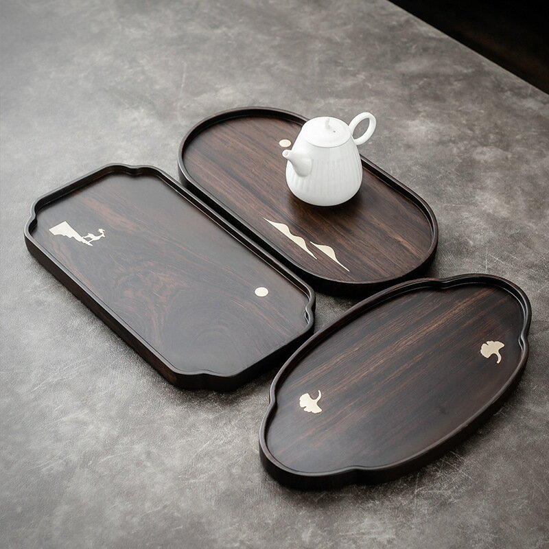 免運 茶具系列 整塊實木茶盤黑檀木小茶臺家用干泡盤簡約托盤小號銅木茶盤