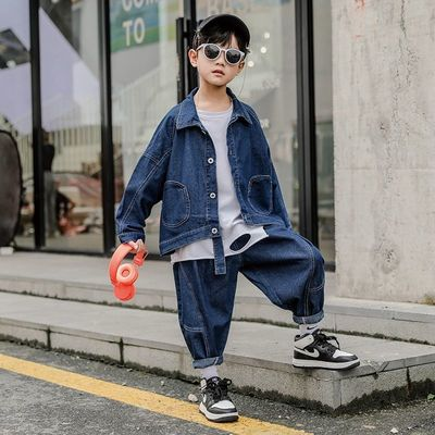 男童牛仔套裝中大兒童春秋寬鬆三件套童裝春裝【聚物優品】
