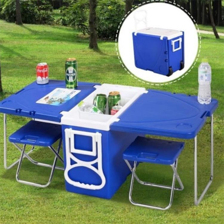 【新品推薦】27L大容量塑料折疊保溫桌椅套裝車載戶外野營冰櫃野餐桌