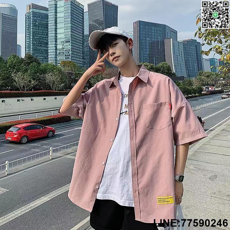 2022夏季新款休閒短袖襯衫 INS超火寬鬆翻領襯衫 韓版小清新五分袖 簡約時尚潮牌短袖 百搭短袖襯衫外套 學院風襯衣男