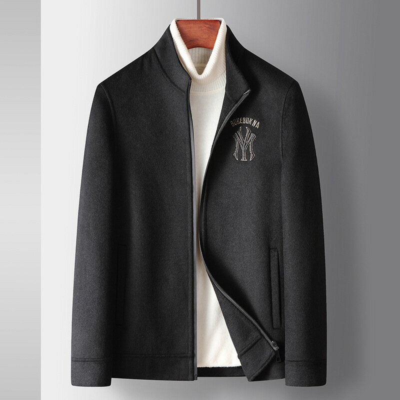 【巴黎精品】現貨+預購 毛呢外套短版夾克-保暖羊毛立領刺繡字母男外套p1ac38