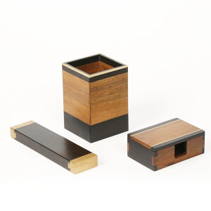 黑檀木質金絲楠黃銅筆筒鎮尺名片盒 紅木中式創意桌面辦公收納盒