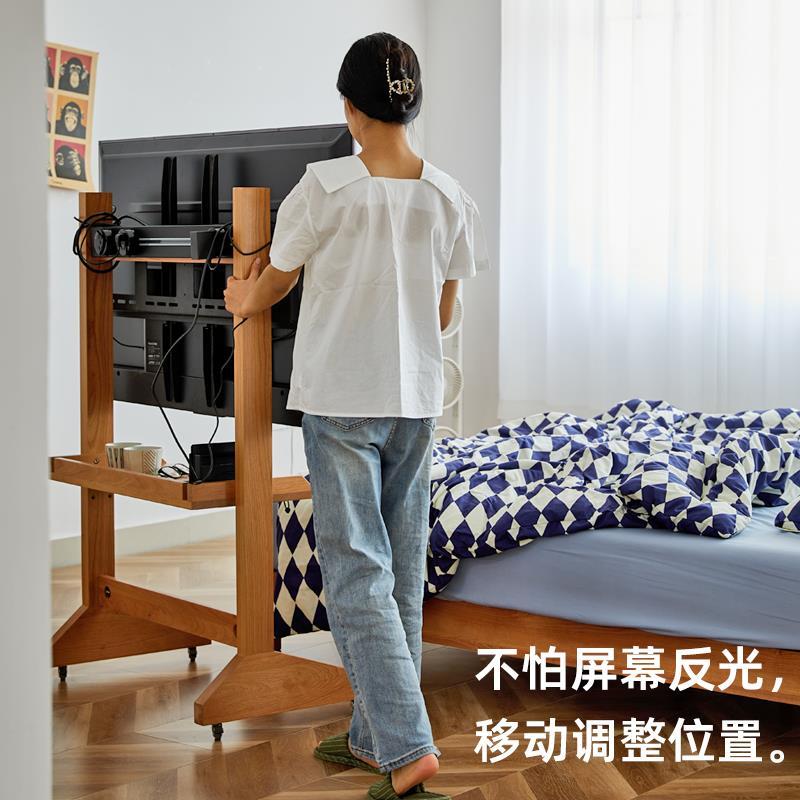 免運 可開票 快速出貨 一刻木器實木落地電視支架可移動電力軌道顯示器櫻桃木掛架電視櫃