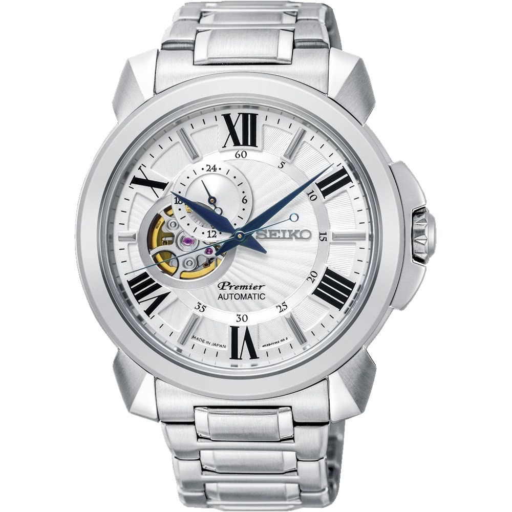 SEIKO 精工錶 Premier 開芯羅馬機械腕錶 4R39-00S0S(SSA691J1)-42mm-白面鋼帶【刷卡回饋 分期0利率】【APP下單22%點數回饋】