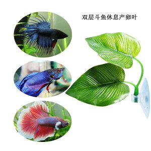 水族魚缸寵物裝飾造景仿真葉子斗魚床產卵休息葉雙葉設計觀賞葉