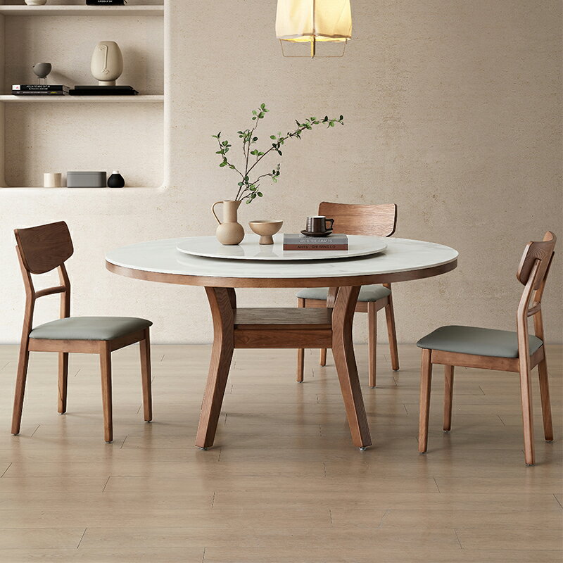 北歐實木 原木圓形餐桌椅組合 簡約現代圓桌 小戶型 家用 飯桌