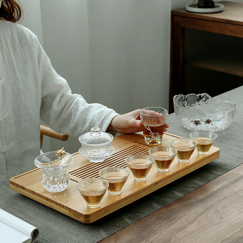 經典功夫茶具套裝家用耐熱玻璃蓋碗陶瓷會客辦公泡茶小套茶杯茶海