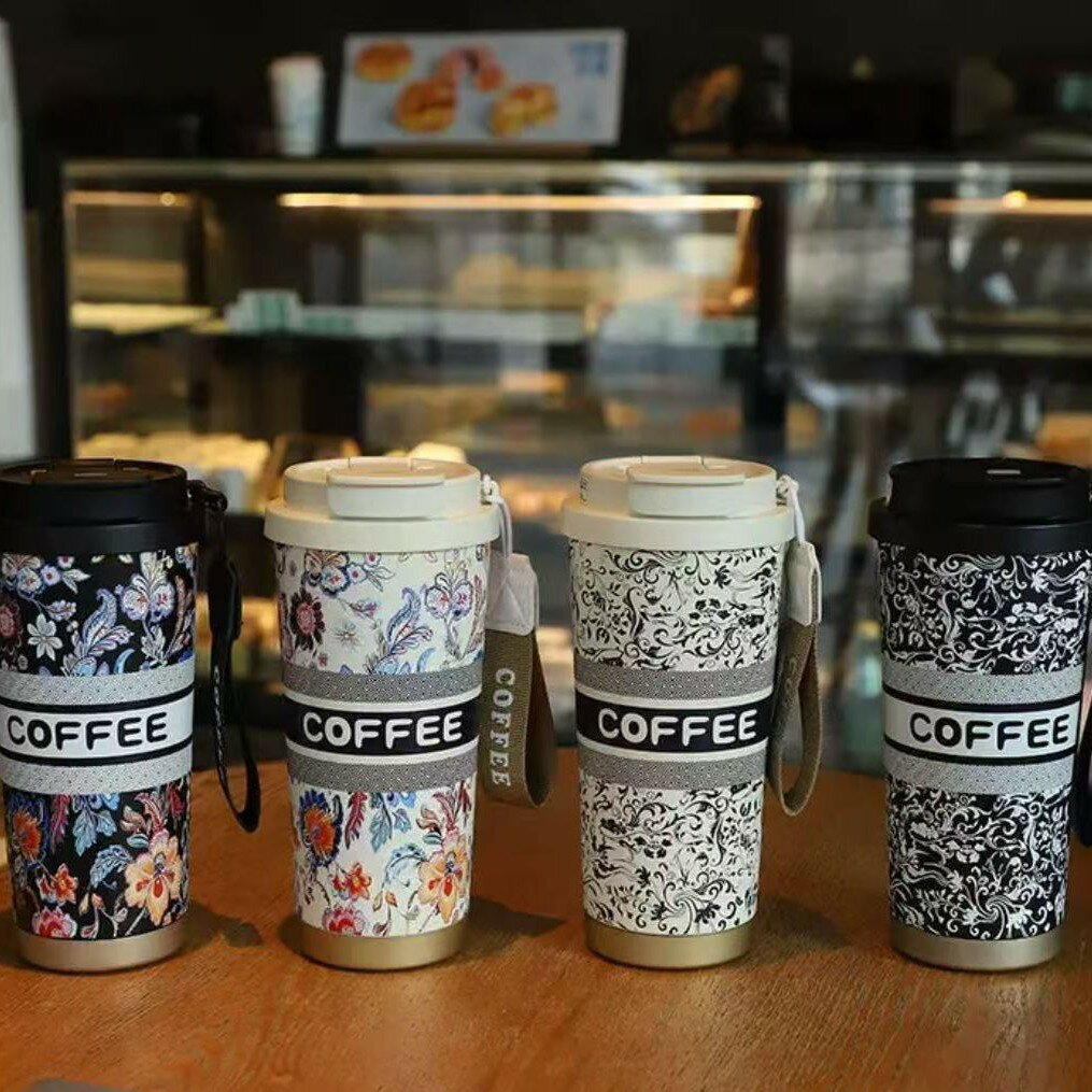 霸王茶姬316不鏽鋼保溫杯鈴蘭戶外車用帶提繩水杯戶外車用保溫杯