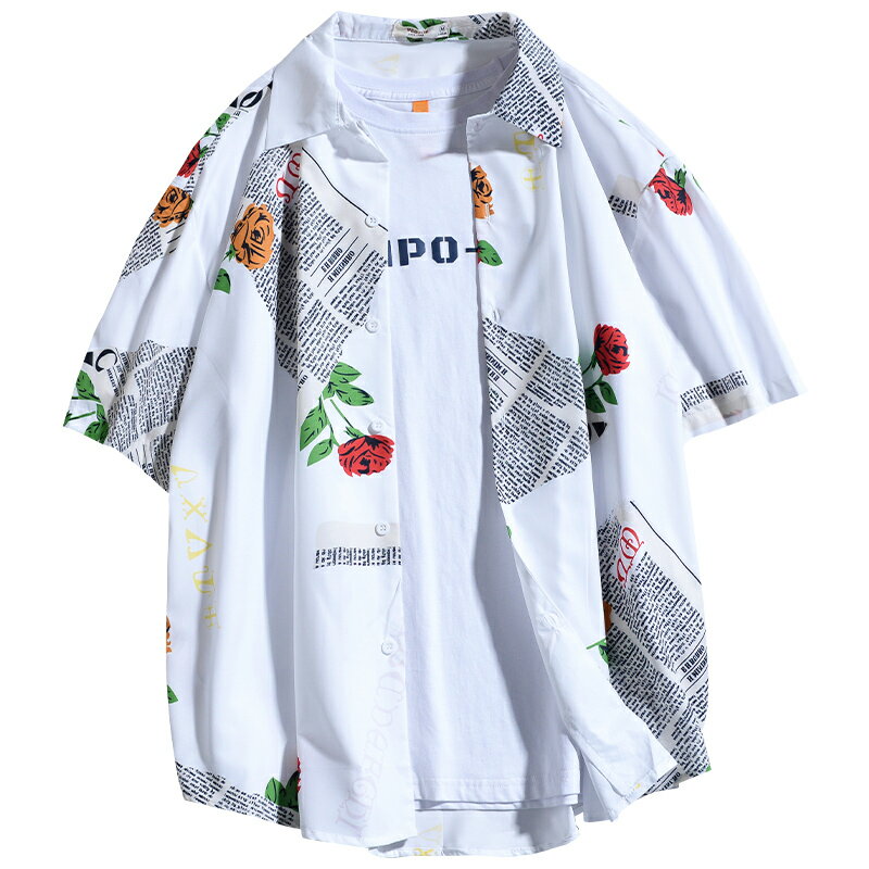 襯衫男女短袖港風ins潮牌痞帥印花襯衣夏季韓版寬松潮流休閑上衣 4