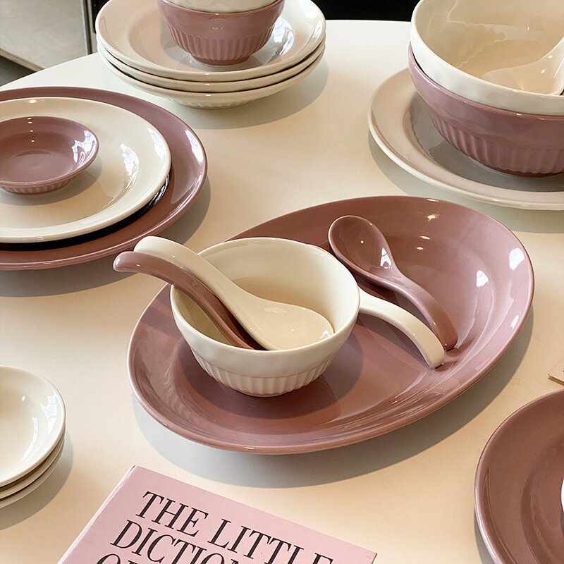 半紋碗盤家用組合餐具套裝耐高溫釉下彩工藝碗碟圓形深盤沙拉盤