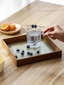 異麗復古玻璃水杯杯子托盤家用長方形木質茶杯小茶盤收納水果盤子