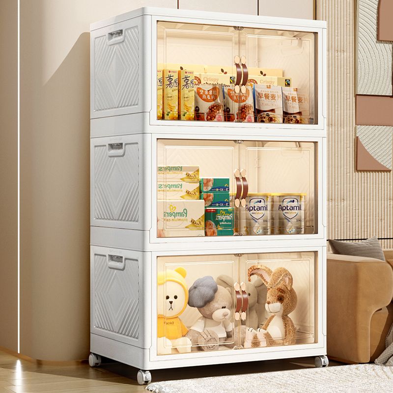 【優選百貨】多層收納柜可折疊收納箱免安裝雙開門客廳玩具零食儲物柜寶寶衣柜