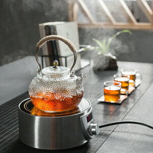 晟窯日式錘紋耐高溫提梁玻璃壺燒水煮茶壺套裝過濾花茶壺