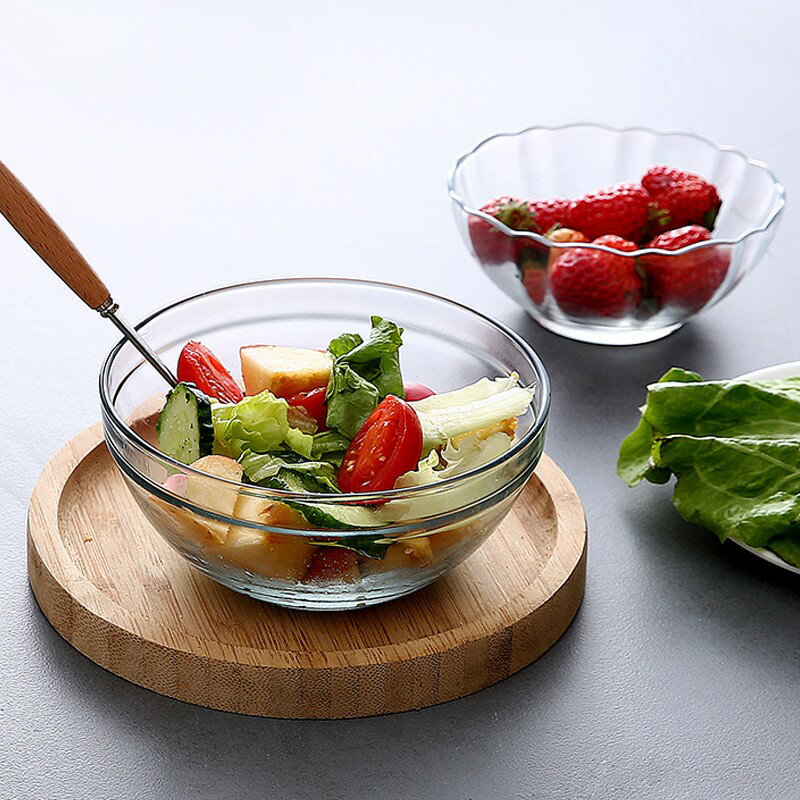 透明玻璃碗家用甜品水果沙拉碗大號耐熱湯碗創意吃飯小餐具泡面碗