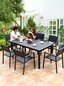 戶外桌椅庭院花園木椅防水防潮室外休閒露臺塑木桌椅五件套裝